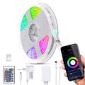 B.K.Licht - LED Strip 5m smart via App- und Sprachsteuerung, Fernbedienung, buntes RGB Licht, Smart Home LED Streifen, Leiste, Gaming Deko, Party Deko, Band, Lichtleiste, 5x1x0,3 cm
