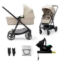 Kinderkraft NEWLY Kinderwagen 4 in 1, Komplettset bis 22 kg, Leicht Kombikinderwagen mit Babyschale Regenschutz Fußsack, wasserfestes Verdeck mit UPF50+, Zusammenklappen, Liegeposition, Beige