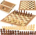 3-in-1 Holz Brettspiel Set – Schach, Dame und Backgammon – Für Kinder und Erwachsene