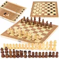 Holz Schachbrett 3in1 Schach Dame Backgammon Spielset für Kinder & Erwachsene