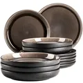 Tafelservice MÄSER "NIARA, aus Steinzeug", braun (schwarz, braun), 12 tlg., Steinzeug, Geschirr-Sets, Geschirr-Set, Service