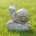 Dekoleidenschaft Dekofigur Schnecke Willkommen niedliche Gartendeko, 35 cm hoch, Outdoor Balkon Deko, Gartendekoration wetterfest