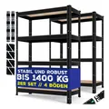 MASKO 2er-Set Lagerregal Schwerlastregal, Kellerregal, verstellbare Ablagen, MDF-Platten Regal aus Metall, Steckregal, Werkstattregal, Keller, Garage