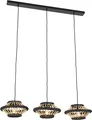 QAZQA - Orientalisch Orientalische Hängelampe I Pendellampe I Pendelleuchte Bambus mit schwarzem länglichem 3-flammig-Licht - Evalin I Wohnzimmer I Schlafzimmer - Bamboo Rund - LED geeignet E27