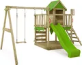 FATMOOSE Spielturm Klettergerüst JazzyJungle mit Schaukel & Rutsche, Spielhaus mit Sandkasten, Leiter & Spiel-Zubehör - apfelgrün