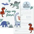 Things of Happiness Einladungskarten 10 Kindergeburtstag Einladungen inkl. Umschläge Tiere Feuerwehr, Dinosaurier Safari Reh Dschungel, Dinosaurier