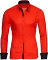 Reslad Herren Hemd Männer Hemden bügelfrei figurbetont Freizeithemd Business 2 Knopf Doppelkragen RS-7050 Rot Schwarz Gr XL