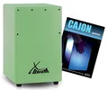 XDrum KC-37GN Kinder-Cajon Set - Kleine Cajon speziell für Kinder - Nur 36 cm hoch - Snare-Effekt durch stimmbare Gitarrensaiten - Spar-Set mit Cajon-Schule für Einsteiger - Grün