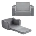 Uimoso Kindersofa und Sessel 2-in-1 mit Armlehnen, ausklappbar, grau