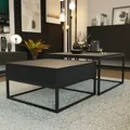 Idohome - Couchtisch 2er Set 2in1, mit Schublade und Stauraum, Push-to-Open, Metallrahmen, ELEGANT - Farbe Schwarz