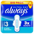 Always Ultra Damenbinden Starke Periode (Größe 3) mit Flügeln 18 Stück, Sehr Saugfähig, Ultradünn, Für Die Periode
