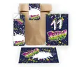 12 Einladungskarten zum 11. Kindergeburtstag Einladung Set Geburtstag Mädchen Kinder Jungs Jungen Boys Geschenktüte inkl. 12 Umschläge, 12 Tüten, 12 Aufkleber Graffiti Jugendstill modern bunt neon