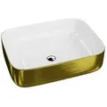 Lavita Aufsatzwaschtisch Galera Brushed Gold Aufsatzwaschbecken Rechteckig  Waschbecken Ohne Überlauf Und Hahnloch  Aus Hochwertigem Porzellan  Waschtisch  50,5x40x14 Cm  Weiß/gold