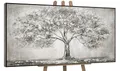 YS-Art Acryl Gemälde auf Leinwand handgemalt Lebensbaum Abstrakte Kunst Bilder Wohnzimmer Wandbilder modern mit grau Farben Grauen Farben mit Rahmen 160x80 cm