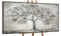 YS-Art Gemälde Lebensbaum, Landschaft, Leinwand Bild Handgemalt Grau Lebensbaum Natur Familie, Mit Rahmen in Grau