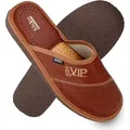 filsko® Urk - Hausschuhe Herren Naturleder atmungsaktiv Schuhpolster flexibel - Braun - 45