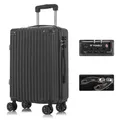 YONSLY Premium Reisekoffer TSA-Schloss,YKK-Reißverschluss Hartschalen-Koffer Trolley Kabinenkoffer Rollkoffer Suitcase Handgepäck 4 Rollen (Schwarz, M)