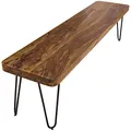 FineBuy Massive Sitzbank 180 x 40 cm Harlem Sheesham Holz Bank für Esstisch Massiv, Küchenbank Massivholz, Essbank ohne Lehne für Esszimmer Braun