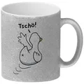 speecheese Tasse Ente winkt zum Abschied Glitzer-Kaffeebecher mit Spruch Tschö