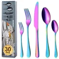 Regenbogen Besteck Set für 6 Personen 30 teilig Bunte Essbesteck Set inkl. Me...
