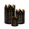 Metall Weihnachts Windlicht rund 3er Set - 20/15 / 10 cm - Deko Tisch Laterne Skyline schwarz - Tisch Kerzen Laterne Halter mit Lichtspiel Weihnachten Advent Stimmungslicht
