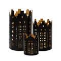 Metall Weihnachts Windlicht rund - 3er Set -  Deko Tisch Laterne Skyline schwarz