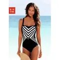 Badeanzug LASCANA, Damen, Gr. 40, Cup B, schwarz, Polyamid, gestreift, Badeanzüge, mit goldfarbener Beschichtung und Shaping-Eimsatz