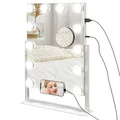 HOMCOM Hollywood Spiegel mit Beleuchtung 30 x 40 cm 360°Drehbarer Kosmetikspiegel mit 12 LED Licht, 3 Lichtmodi, Handyhalterung, USB-Ladeanschluss, Touchschalter, Schminkspiegel 10X Vergrößerung