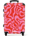 NoBoringSuitcases.com© Hartschalen-Trolley Rosa mit rotem abstraktem Muster 67 cm - 72 L, 4 Rollen, Hartschalenkoffer Mittel Groß für 20kg, Frauen Reisekoffer Trolley, Abstraktem Muster