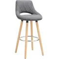 1x Barhocker Barstuhl Bistrohocker Tresenhocker Mit Rückenlehne Und Fußstütze Design Stuhl Holz Leinen Dunkelgrau - Woltu