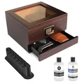 Case Elegance Handgefertigter Humidor aus Zedernholz mit digitalem Hygrometer vorne, Luftbefeuchterlösung und Zubehörschublade für 25-50 Zigaretten