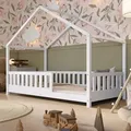 Crazy Pine Hausbett 80x160 cm – Kinderbett aus Naturholz in Weiß – Bodenbett mit Höhenverstellbaren Beinen und Abnehmbarer Barriere - Crazy H... - Weiß