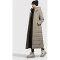 Steppmantel KHUJO "CLARESSE TEDDY", Damen, Gr. M, beige (graubeige), 85% Polyester, 15% Baumwolle, unifarben, casual, regular fit wadenlang, Langarm eingesetzt Rippbündchen mit Windstopper, Mäntel