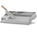 BBQ-Toro Edelstahl Grillplatte mit Grillspachtel | 49,5 x 28 cm | BBQ Plancha Set, Grillplancha, Pfannenwender | Rechteckig, Universal und Massiv | Grillblech für Holzkohle und Gas, Grillzubehör