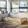 Kinderbett Bodenbett 80x180 cm Bett mit Matratze, Rausfallschutz & Lattenrost Montessori Bett Bed Gitterbett Kinder Jugendbett Einzelbett komplett ... - Naturbelassen