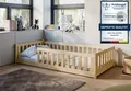 Kids Collective Kinderbett Bodenbett Bett mit Rausfallschutz & Lattenrost Montessori Bett Kinder (weitere Größen 80x160, 90x200, 120x200, 140x200 cm), Jugendbett Einzelbett mit Matratze, natur Kiefer 80 x 180 cm