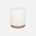 sweeek - Skandinavischer runder Hocker mit weißem Bouclé-Bezug Gestell aus Tannenholz Ø40 x H 45cm - Klaus