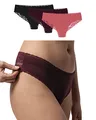 Snocks Brazilian Slip mit Spitze Damen aus Bio-Baumwolle (3er Pack) - Damenunterwäsche mit Perfekter Passform und angenehmem Tragegefühl - Unterwäsche Frauen Gr.S, Farbe Mauve/Rott/Schwarz