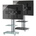 VCM TV Standfuß mit Zwischenboden Alu Fernseh Ständer rollbar ESG-Sicherheitsglas Maße ca. H. 100 x B. 60 x T. x 44 cm - Tosal ZW