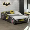 Autobett Kinderbett Jugendbett mit Rausfallschutz in Batcar Motif Kinderbett 70x140 cm von Geburt bis 6. Lebensjahr - Schwarz