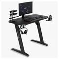 SENSE7 Schreibtisch Nomad Basic, Gaming Tisch 120x60, PC Tisch mit Kopfhörerhaken, Getränkehalter, Controller Halter, Gaming Computertisch mit Kohlefaseroberfläche, Ergonomischer Gaming Desk