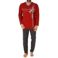 Normann Pyjama Herren Schlafanzug langarm Pyjama mit Frontprint - auch in Übergrößen rot 64/66