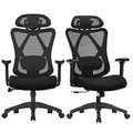 SONGMICS Bürostuhl ergonomisch, 2er Set, Schreibtischstuhl, Computerstuhl, Netzstuhl, verstellbares Lenden- und Kopfkissen, bis 150 kg belastbar, höhenverstellbar, tintenschwarz OBN063B01-2