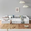 Bodenbett GUSTAVO mit Rausfallschutz Kiefer Massiv - weiß 90 x 200 cm Bodenbett mit Rausfallschutz Montessori-Kinderbett - Weiß