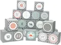 DIY Adventskalender Vorfreude zum Befüllen,Faltschachteln 12 x grau weiße Sterne, 12 x grau 7x7x7cm (gefaltet), XL Ziffern pastell/Weihnachten, Aufkleber, Würfelbox, Faltverpackung, Schachteln