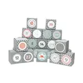 Frau WUNDERVoll® DIY Adventskalender Vorfreude zum Befüllen, Faltschachteln 12x grau, weiße Sterne, 12x grau 7x7x7cm(gefaltet),XL Ziffern pastell/Weihnachten, Würfelbox, Faltverpackung, Schachteln