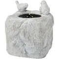 LED Solar Brunnen - Gartenbrunnen mit V√∂gelchen - GRC Beton - 4 warmweiße LED - H: 34cm - grau