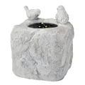 LED Solar Brunnen mit plätscherndem Wasser Gartenbrunnen mit Vögelchen und LED Beleuchtung aus GRC Beton für Außen Zierbrunnen Wassersppiel Wasserbrunnen H: 34cm grau