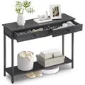 VASAGLE Konsolentisch, Flurtisch, Beistelltisch, Sofatisch mit 2 Schubladen, Stahlgestell, Flur, Wohnzimmer, Industrie-Design - Schwarz