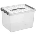 helit "the q-line" Aufbewahrungsbox mit Deckel, transparent, Lebensmittelechte, stapelbare Kunststoffbox mit Klickverschluss, 1 Box mit Tragegriff, 22 Liter H6160402